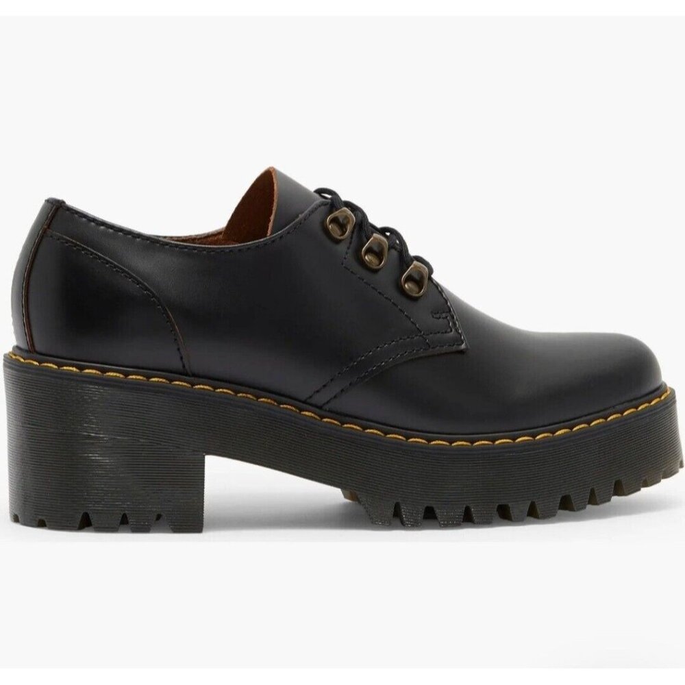 Dr. Martens Black Leona Lug Sole Platform Derby Oxford Shoes Women's Size 8 NEW - Picture 2 of 5